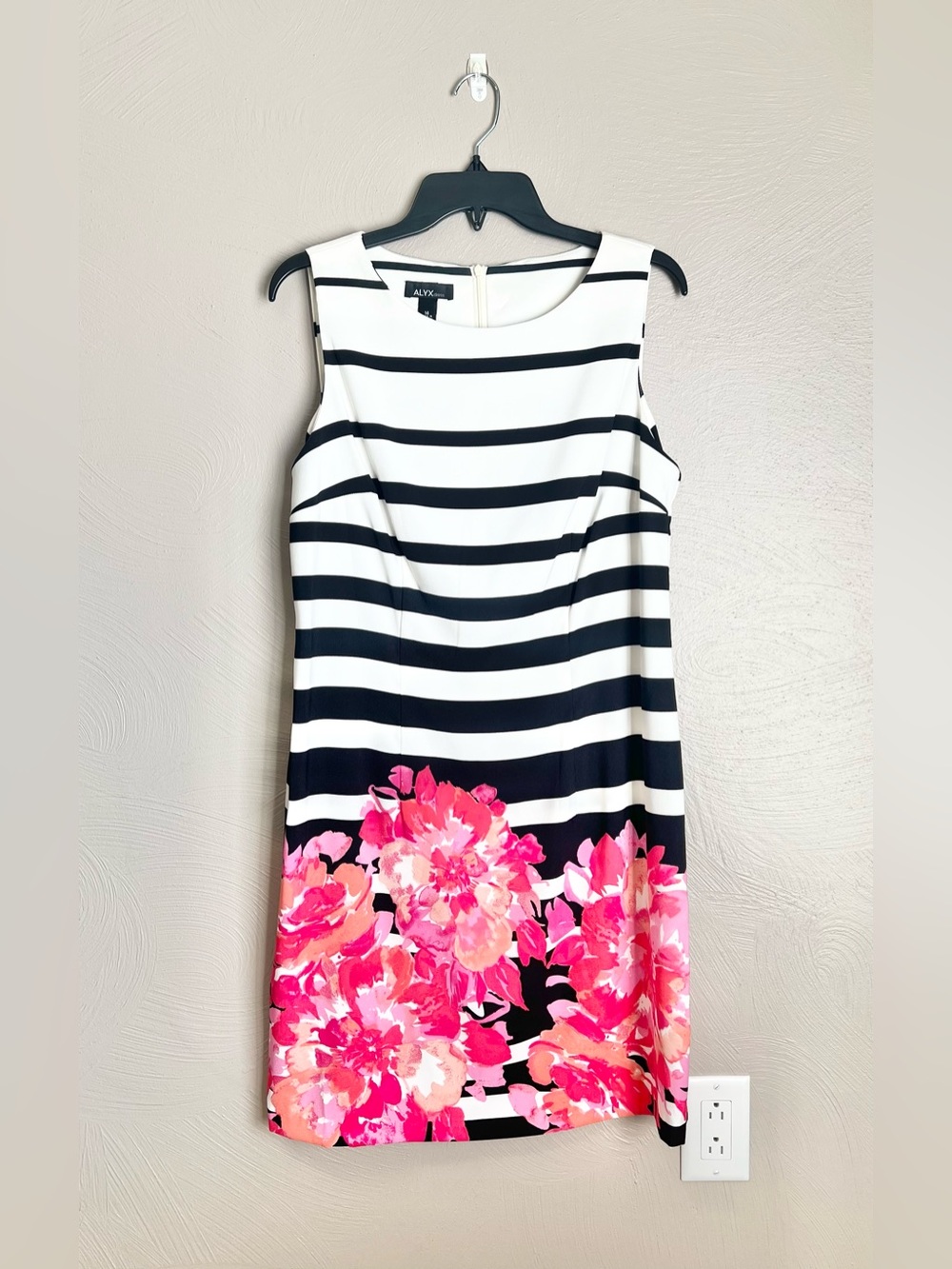 Alyx Pink & Coral Floral Dress with Black & White Stripes
